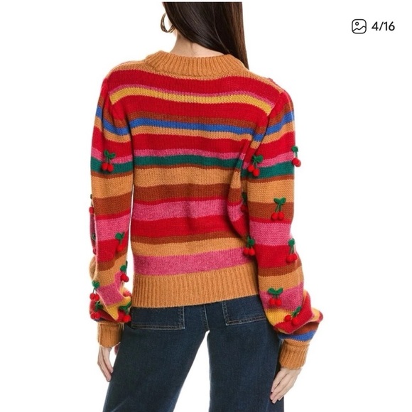 Farm Rio Crochet Cherry Sweater Size L - Picture 2 of 11